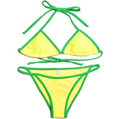 Absobe Brazilian Contrast Color Bikini Set Triangle Women Swimwear Patchwork Halter Swimsuit Hottie Summer Party Beachwear 2024