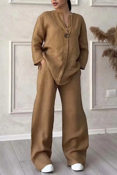 Comfortable Loose Cotton Linen Women's two pieces set Top Wide Leg Pants Casual  Fashion Set Suits Spring Summer Wear Outfits