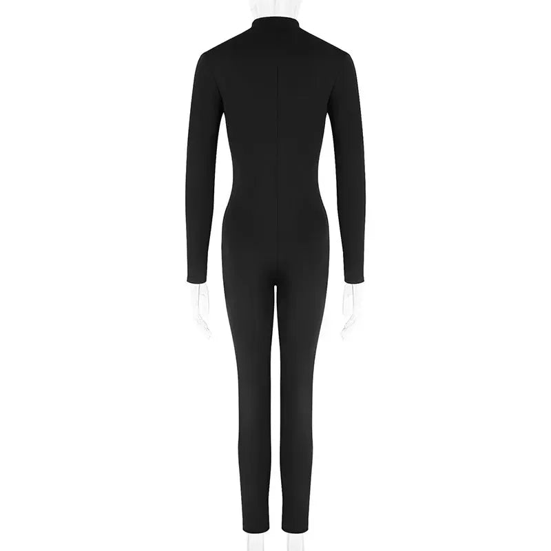 Women New Jumpsuits Spring Fashion Streetwear Long Sleeves Half High Collar Bodycon Striped Rompers Black Sexy Female Jumpsuits