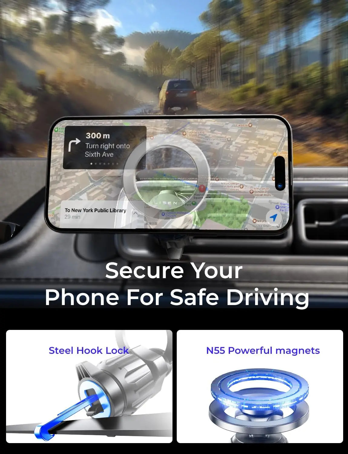 LISEN for MagSafe Car Mount for IPhone 16 15 360°Rotation Magnetic Phone Holder for Car Hands Free Cell Phone Magnetic Car Mount
