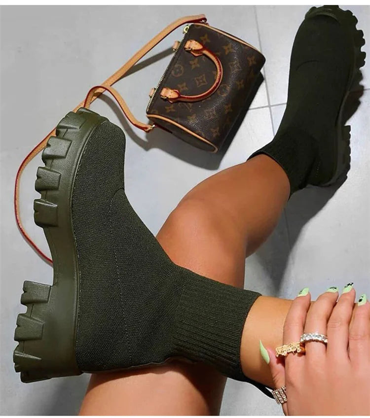 Women Boots Autumn Winter Boots Slip on Knitted Socks Shoes Women 2022 Platform Boots with Heels Botas De Mujer Female Botines