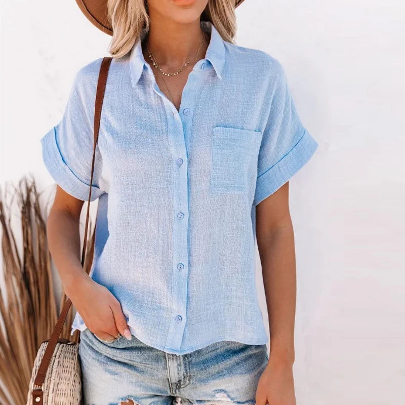 Summer Cotton Linen White Shirt Women Short Sleeve Casual Tops Ladies Elegant Blouses Short Sleeve Summer Shirts for Women 21929