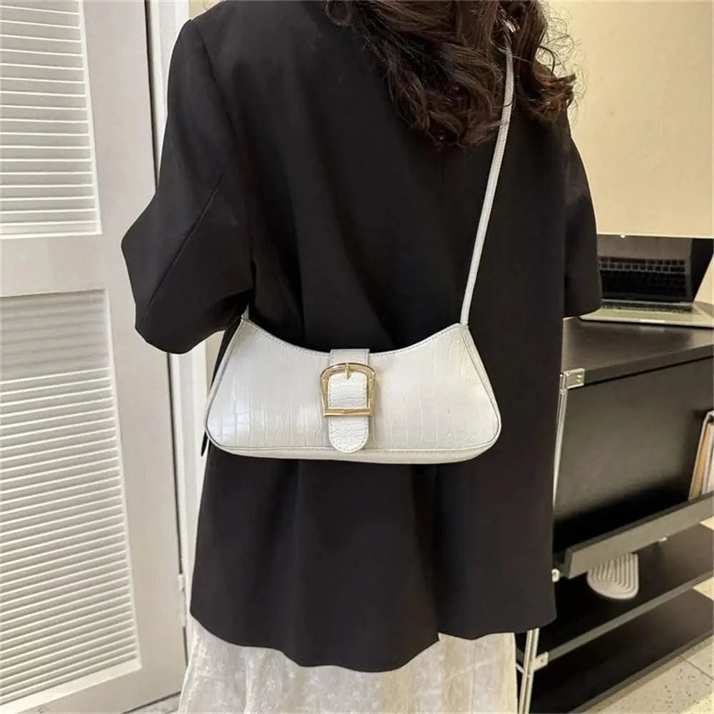 Women Stylish PU Leather Sling Bag Solid Colour Zipper