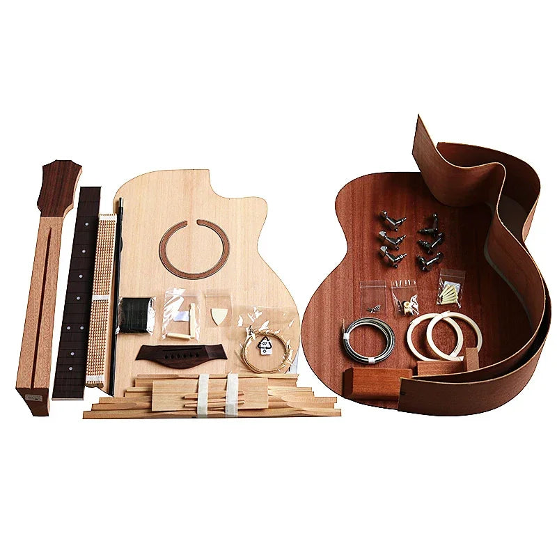 acoustic guitar DIY Kit folk ballad single guitar accessories package spruce solid wood side back plywood Rosewood fingerboar