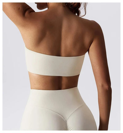 Women Strapless Bra Padded Top Stretchy Fitness Yoga Tops