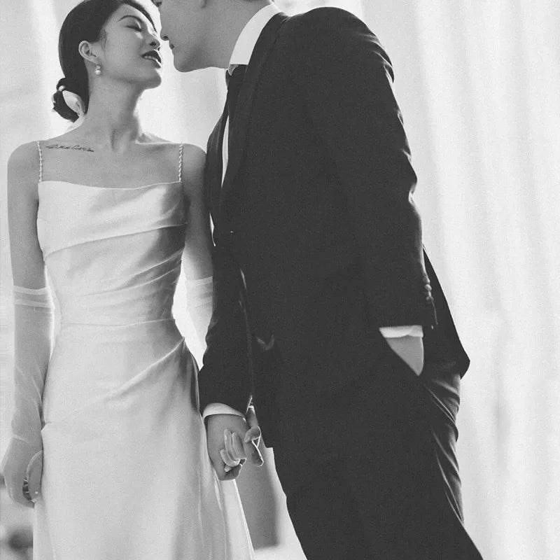 French Hepburn Style Light Wedding Dress 2024 New Elegant Spaghetti Strap Bridal Gown Lace Up Floor-length Vestido De Novia