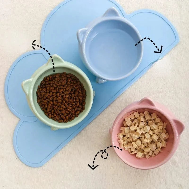Cat And Dog Rice Bowl Pet Accessories Ceramic Diagonal High Feet Stable Cute Protection Cervical Spine Cat Dog Drinking Bowls ﻿