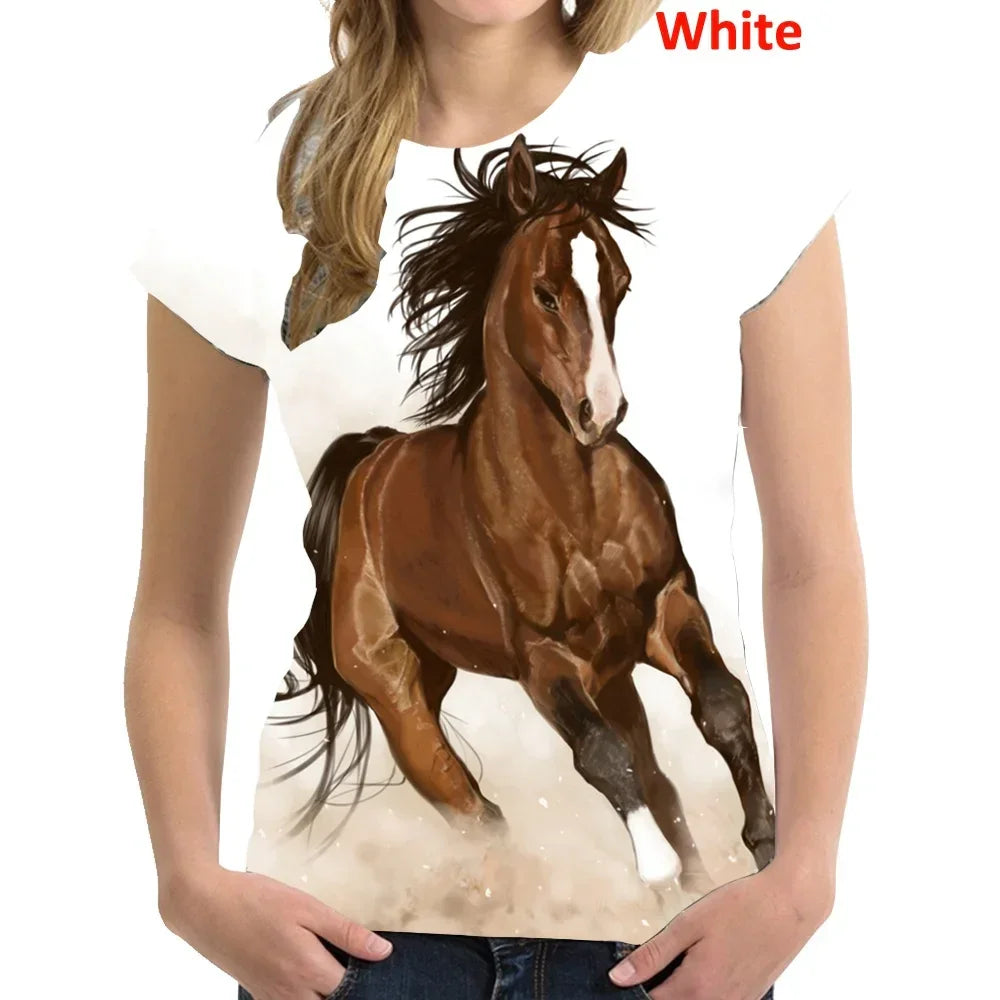Fashion 3D Printing T Shirt Animal horse Women Funny Short Sleeved Tees Women Tops Pullover Tee