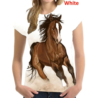 Fashion 3D Printing T Shirt Animal horse Women Funny Short Sleeved Tees Women Tops Pullover Tee