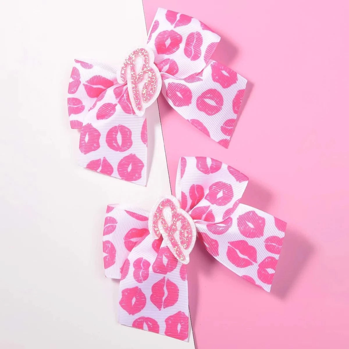 2 women's pink thread webbing with green onion powder lettering two ear clip Fashion personality cheapest items available girl m