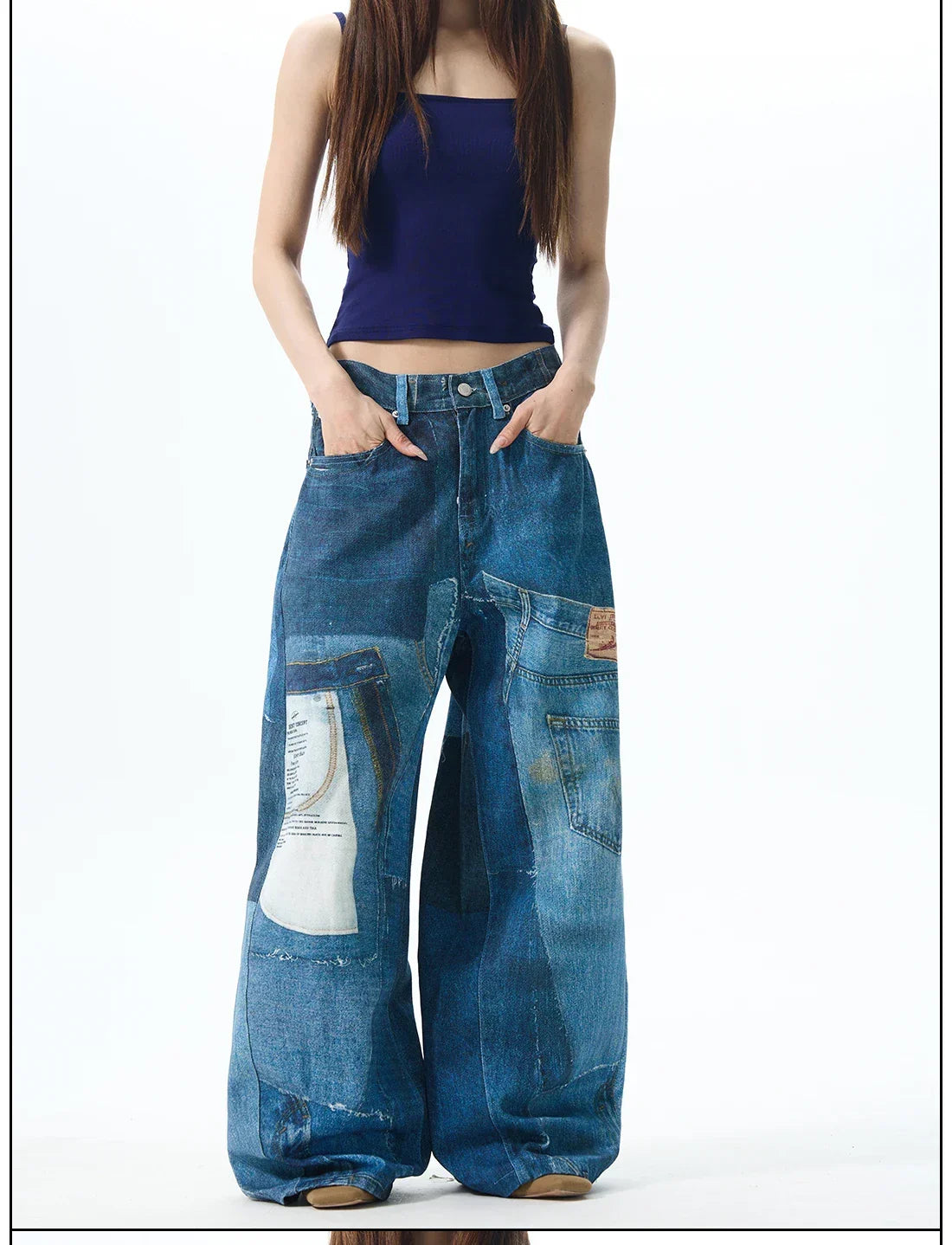 G6676# Blue Men Women Jeans Fashion Vintage Streetwear Y2K Wide Leg Jean Trouser Baggy Denim Pants