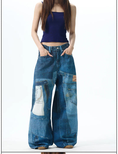 G6676# Blue Men Women Jeans Fashion Vintage Streetwear Y2K Wide Leg Jean Trouser Baggy Denim Pants