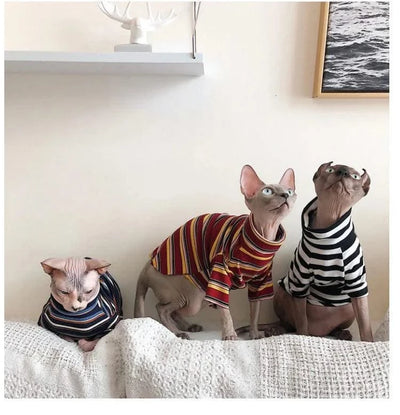 Cat Clothes for Sphinx Hairless Cat Clothes Striped Clothing Warm Knitted Shirt Pet Clothes Cat Supplier XS to XL