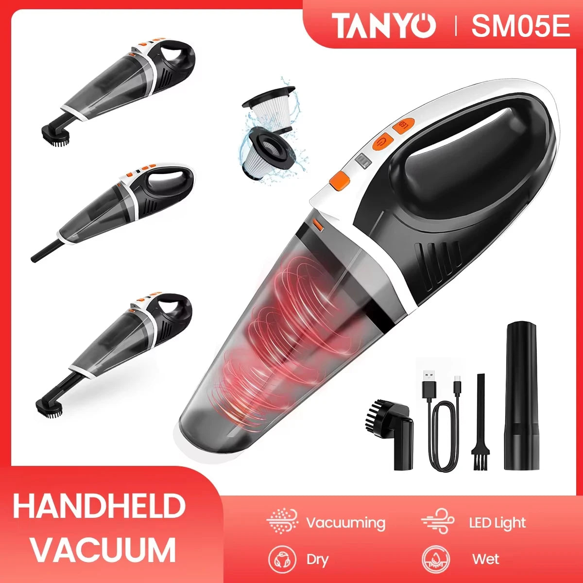 Portable Car Vacuum Cleaner 120w Wireless Lightweight Strong Suction With Lights Small Handheld Vacuum For Car Home Office Pet