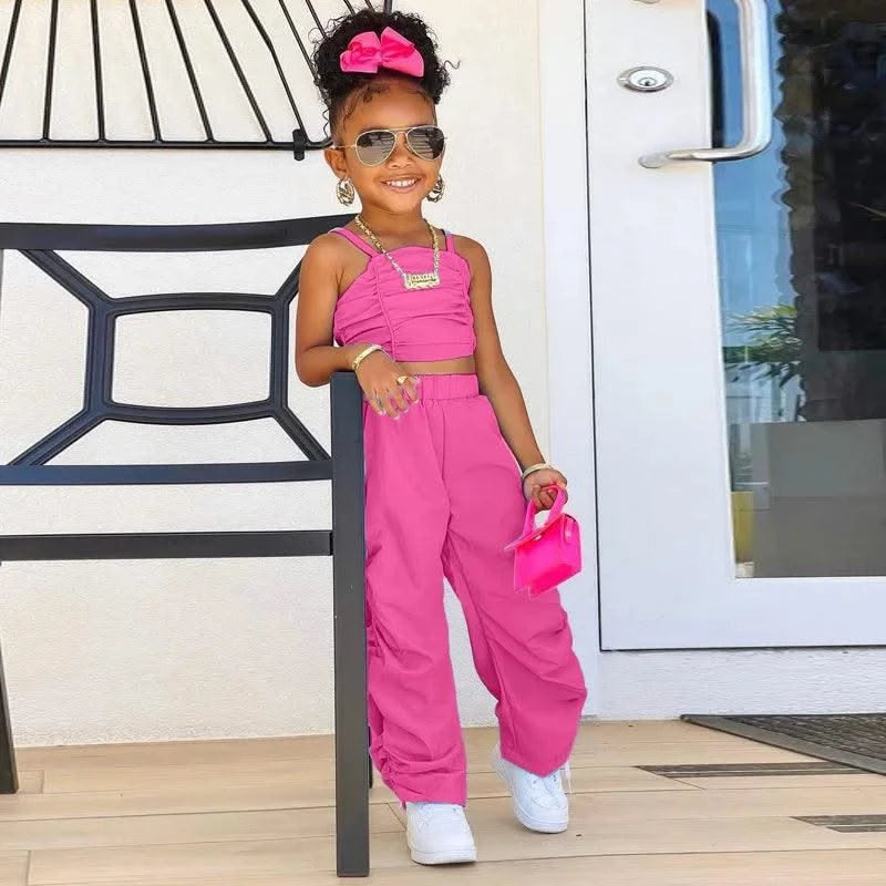 1-8years Baby Kids Summer Clothing For Girls Sleeveless Crop Tops+Cargo Pants 2pcs/sets Children's Fashion Clothes Outfits Girl - Elanique