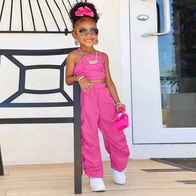 1-8years Baby Kids Summer Clothing For Girls Sleeveless Crop Tops+Cargo Pants 2pcs/sets Children's Fashion Clothes Outfits Girl - Elanique