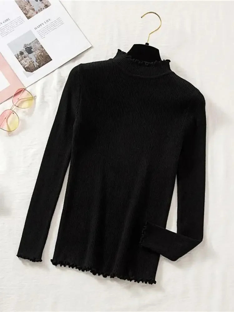 Mock Neck Clothes Knitted Woman Sweaters Pullovers Autumn Winter Basic Women's Jumper Slim Somen's Sweater Pull Long Sleeve