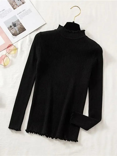 Mock Neck Clothes Knitted Woman Sweaters Pullovers Autumn Winter Basic Women's Jumper Slim Somen's Sweater Pull Long Sleeve