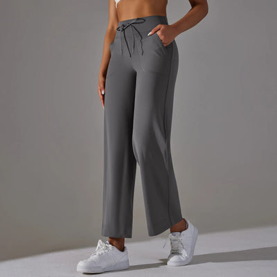 Wide Leg Pants With Pockets Women's Loose Yoga High Waist Legging Drawstring Outdoor Casual Jogging Gym Sports Flare Pants