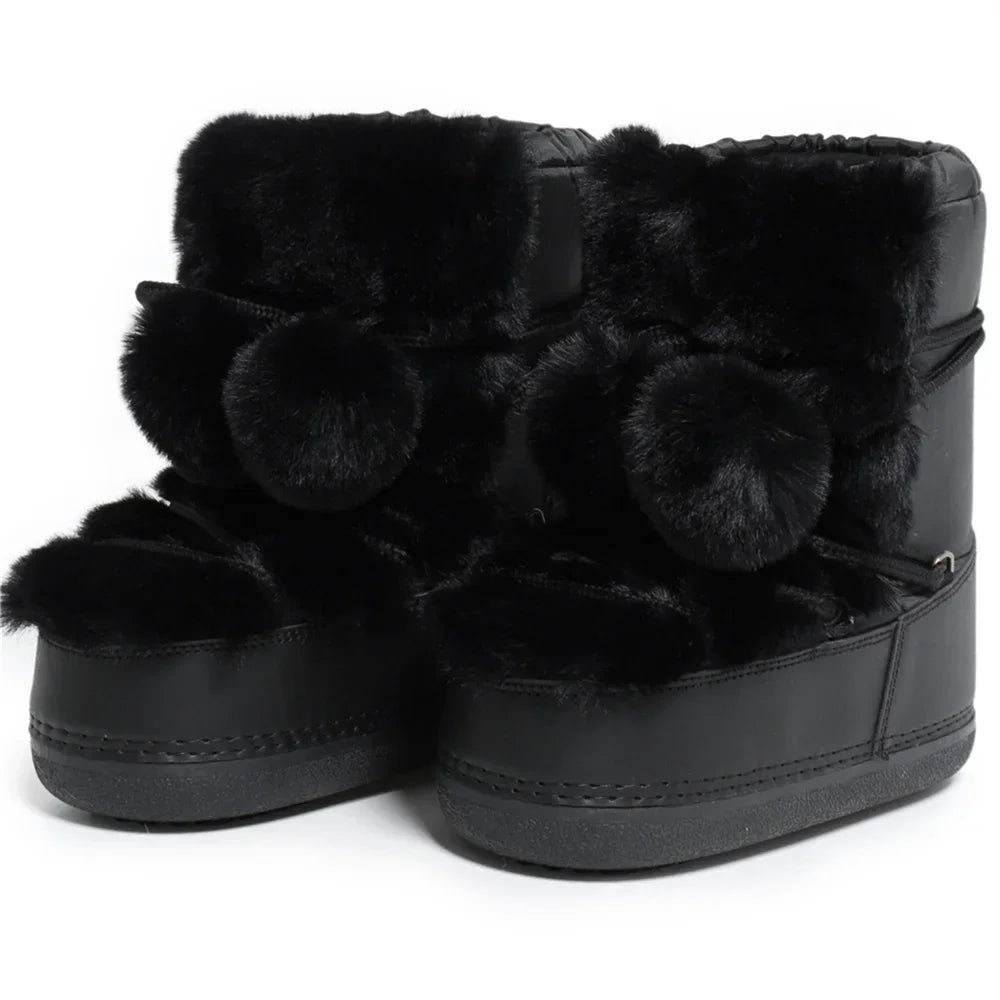 Snow Boots for Women Hairy Fuzzy Fluffy Furry Fur Boots 2025 Winter Boots for Women Waterprrof Pink Black White Fur Snow Boots