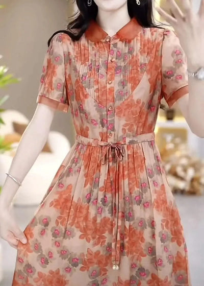 Floral Chiffon Dress for Women in Summer New Fashion Waist-hugging and High-end Temperament Long Skirt Covering Belly Over Knees