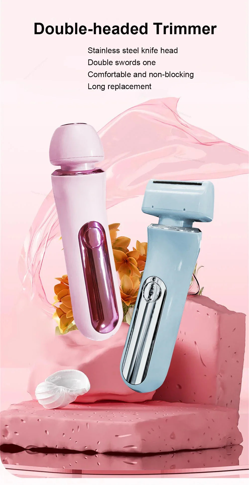 2 in 1 Electric Women Shaver For Bikini Body Leg Armpit Hair Trimmer Dual-Head Ladies Face Mustache Razor Painless Hair Remover