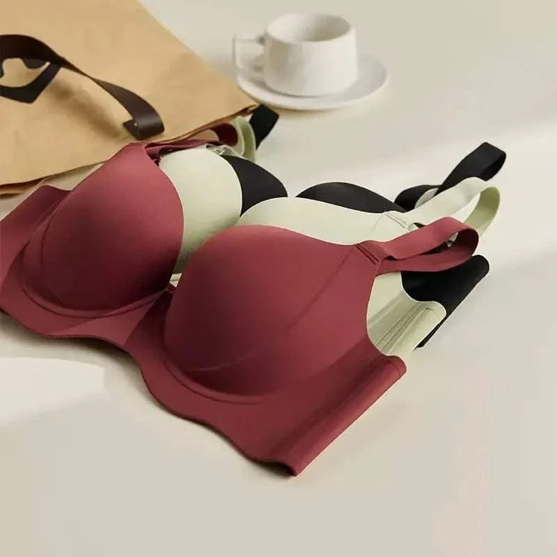 Wireless and Traceless Large Size Women's Underwear, Breast Collection, Anti-sagging, Simple Thin Mold Cup Bra, Stylish