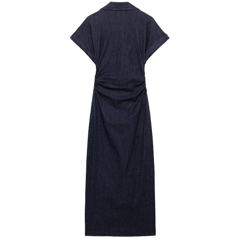 TRAF Women's Dresses Elegant Blue Long Dresses Summer 2025 Midi Sexy Resort Dress Vestido Ruffled Corset Button Up Woman Dresses