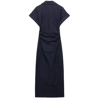 TRAF Women's Dresses Elegant Blue Long Dresses Summer 2025 Midi Sexy Resort Dress Vestido Ruffled Corset Button Up Woman Dresses