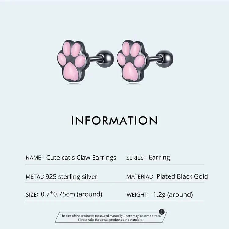 WOSTU Real 925 Sterling Silver Cat Ear Hoop Earrings For Women Lovely Pink Cute Pet Paw Studs Clips Girl Unique Jewelry Gift