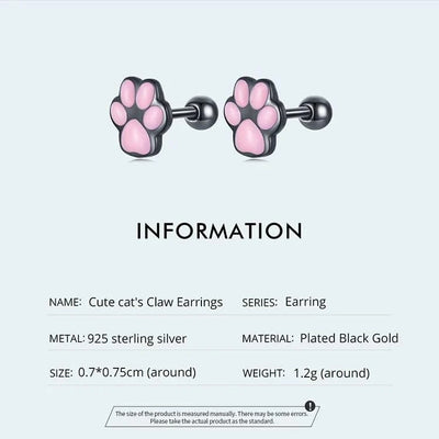 WOSTU Real 925 Sterling Silver Cat Ear Hoop Earrings For Women Lovely Pink Cute Pet Paw Studs Clips Girl Unique Jewelry Gift