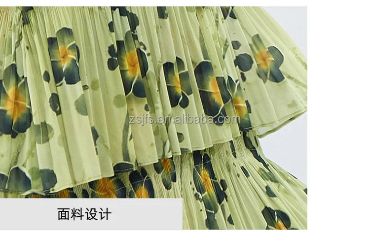 Women Dresses For Summer 2025 Miyake Pleated Dress Summer Fashion Holiday Style Printed Stretch Cake Dress