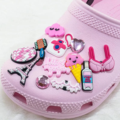 20//50/100pcs Random Pink Shoe Charms for Women Make Up Shoe Decorations Pins for Girls Gifts Sandal Accessories Flamingos