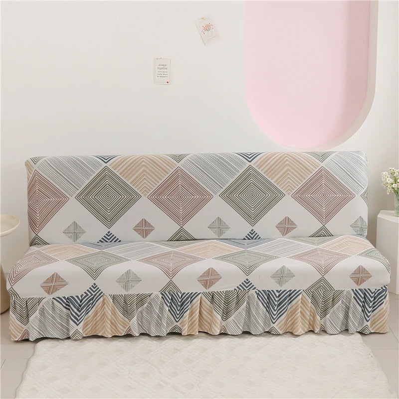 Print Armless Sofa Bed Cover With Skirts Without Armrest Elastic Folding Furniture home Decoration Bench Cover