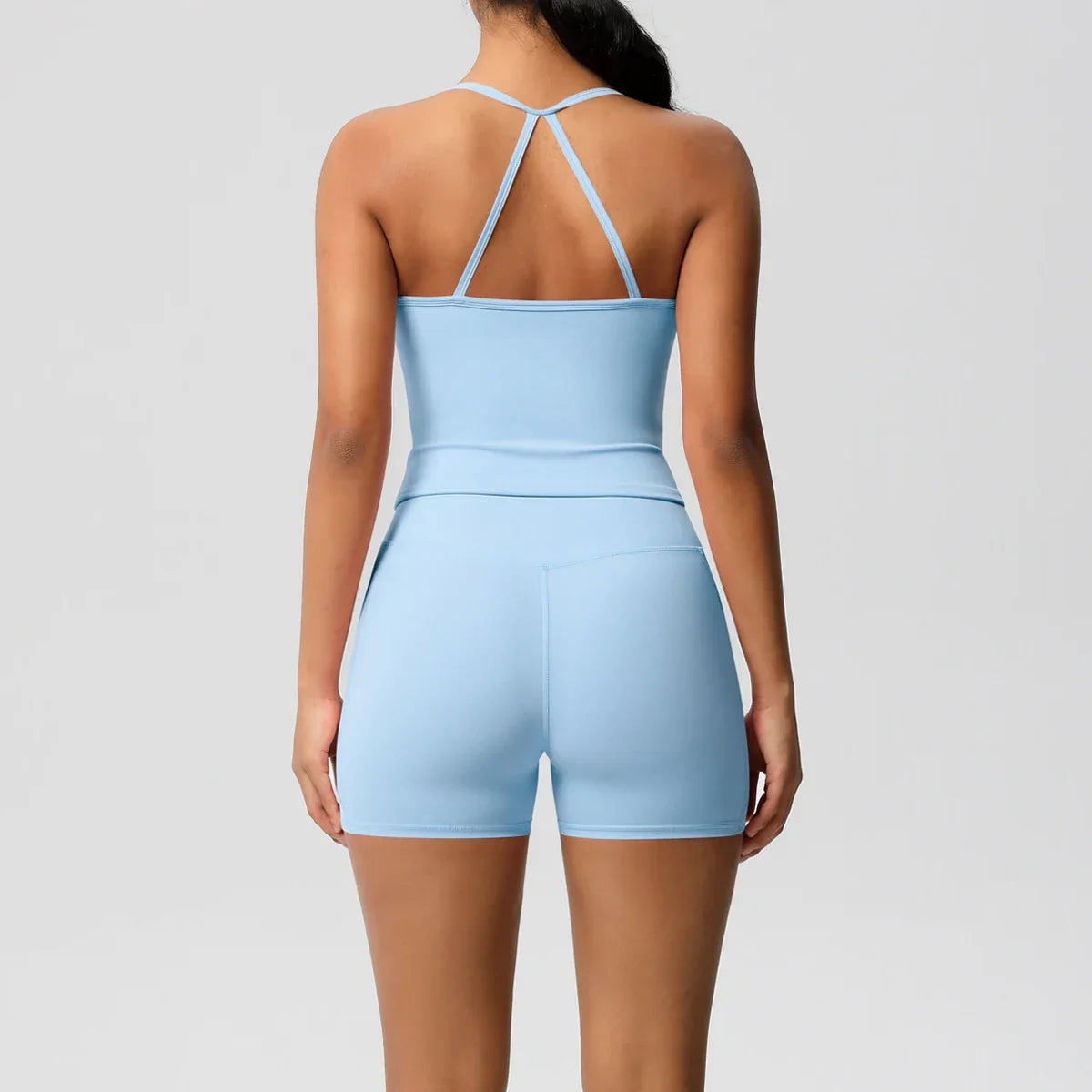2PCS Sportswear With Pocketed Yoga Set Gym Clothes Yoga Suits For Women Tracksuits Sports Shorts Crossover Bra Gym Leggings