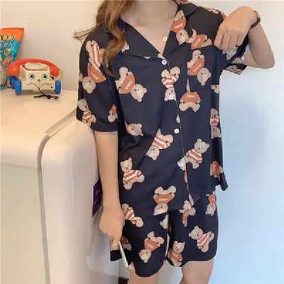 New Women Sleepwear Cartoon Pajamas Female Short  Pants Short Sleeved Summer Spring Loungewear Fashion Home Clothing Homewear