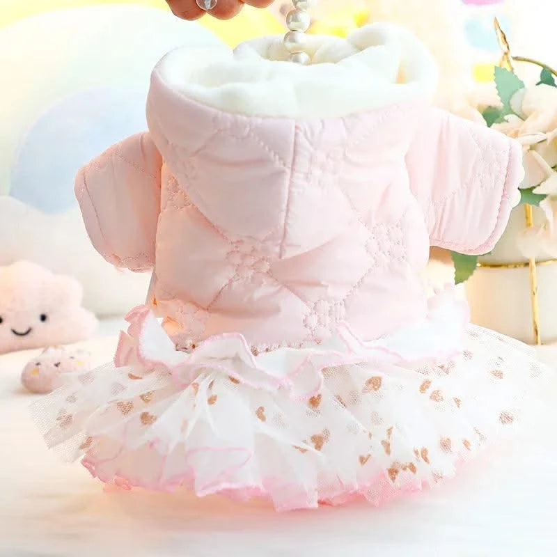 Pet Winter Princess Skirt Hoodie Floral Bubble Skirt |Thickened Rabbit Cotton Girl Dog | Cat|  Winter Coat Outfit Clothes