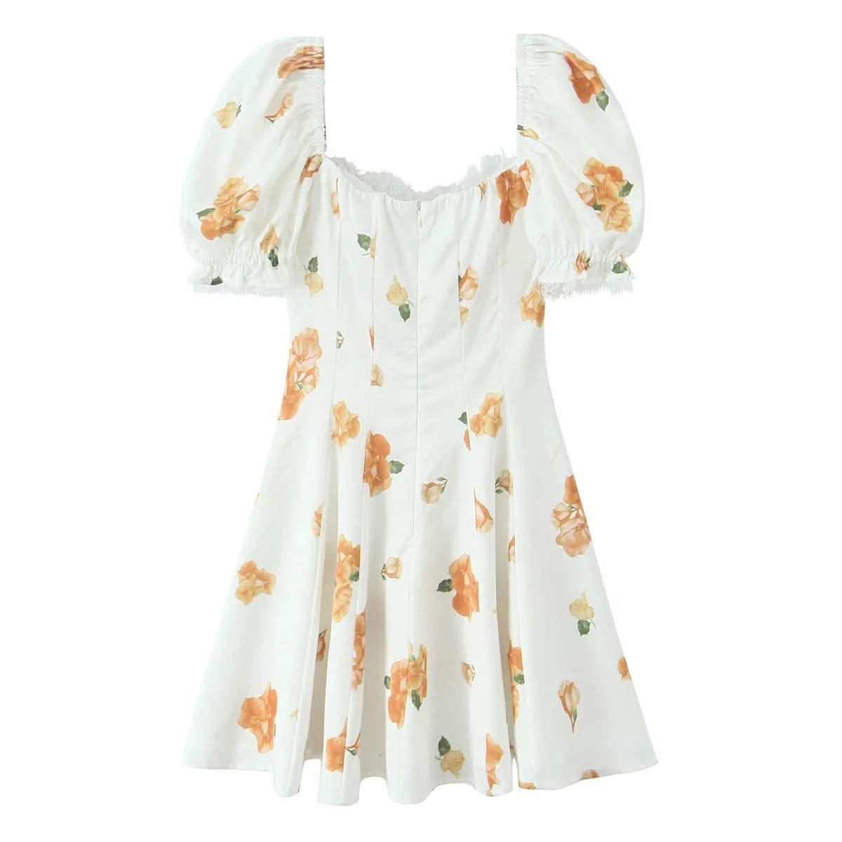 Summer Dresses 2025 Women French Style Floral Print Puff Sleeve Dress Lace Trim A-line Short Elegant Sundress Chic Lady Robe