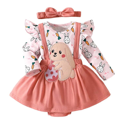 Long Sleeve Cartoon Cute Pink Rabbit Bodysuit Rompers for Newborn Baby Girl |My First Easter Baby Clothes
