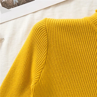 Mock Neck Clothes Knitted Woman Sweaters Pullovers Autumn Winter Basic Women's Jumper Slim Somen's Sweater Pull Long Sleeve