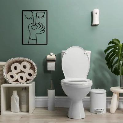 Metal Wall Art for Toilet: Funny Portrait with Minimal Line Art Design as Bathroom Sign & Restroom Decor