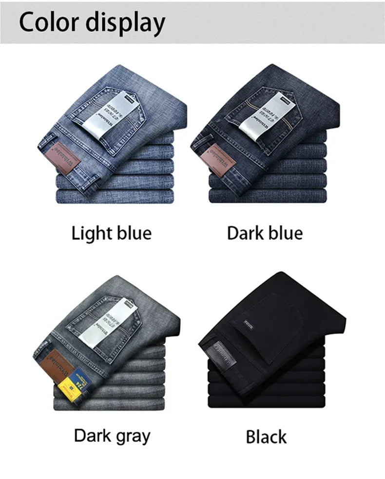 New Business Men's Jeans Casual Straight Stretch Fashion Classic Blue Black Work Denim Trousers Male Brand Clothing Mens Jeans