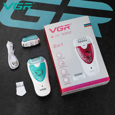VGR Electric Epilator Women  Rechargeable Electric Shaver Whole Body Available Painless Depilat Female Hair Removal Machine 722
