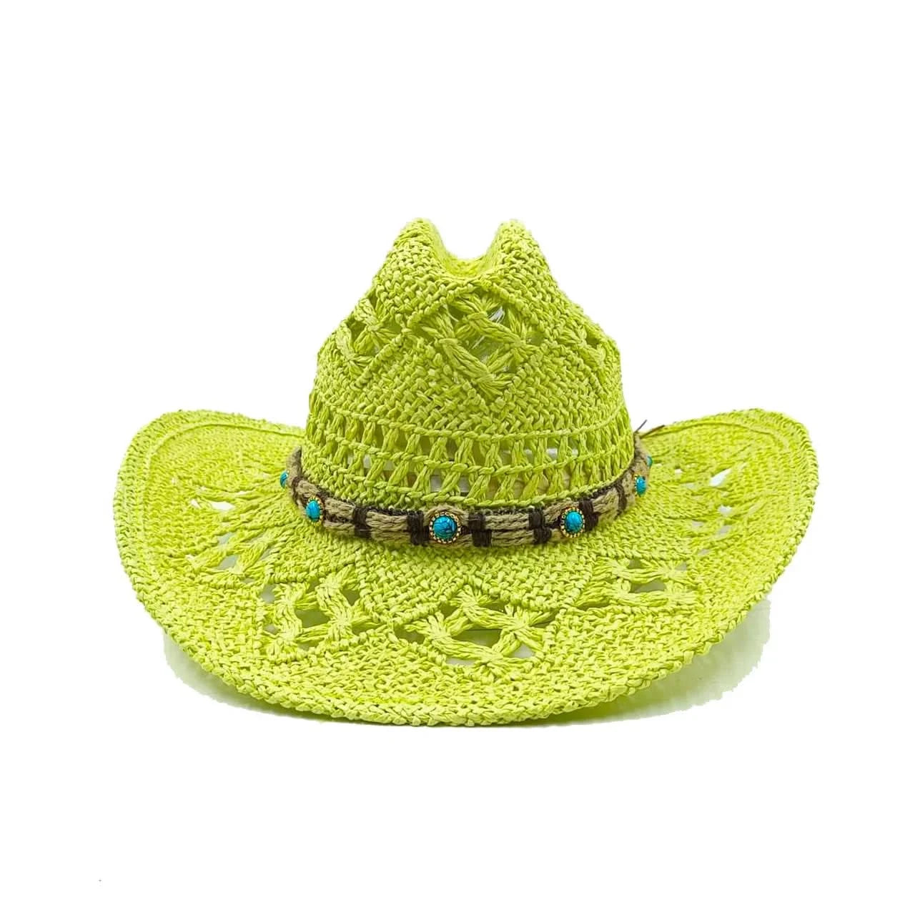 New Lake Blue Western Cowboy Straw Hat 2024 Spring and Summer New Outdoor Sun Hat Men's and Women's Cowboy Hat gorras