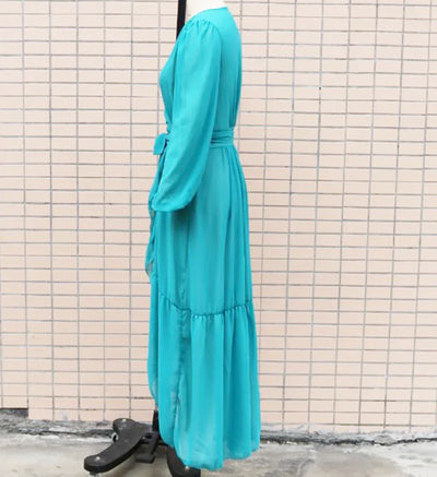 2024 New Lace Up Bikini Cover Ups for Women Maxi Dresses Solid Long Sleeve Beach Dress