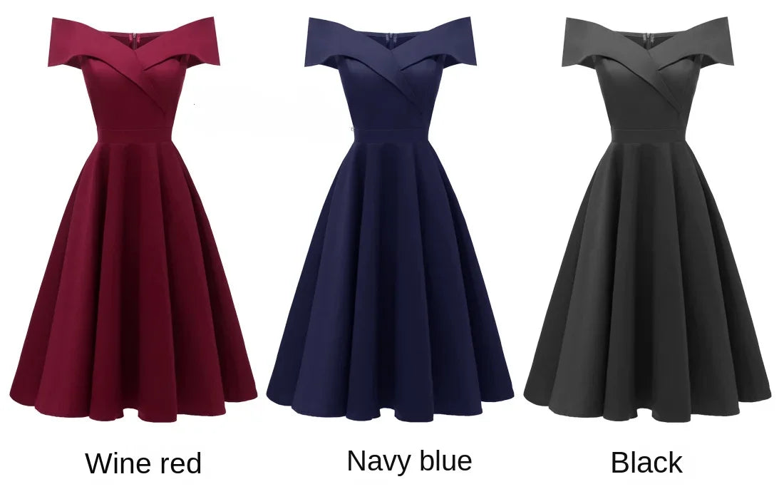 2024 New Vintage Women Summer Dresses Off Shoulder V-Neck Retro 50s 60s Elegant Dress Sexy Rockabilly Party Dress Midi Vestidos