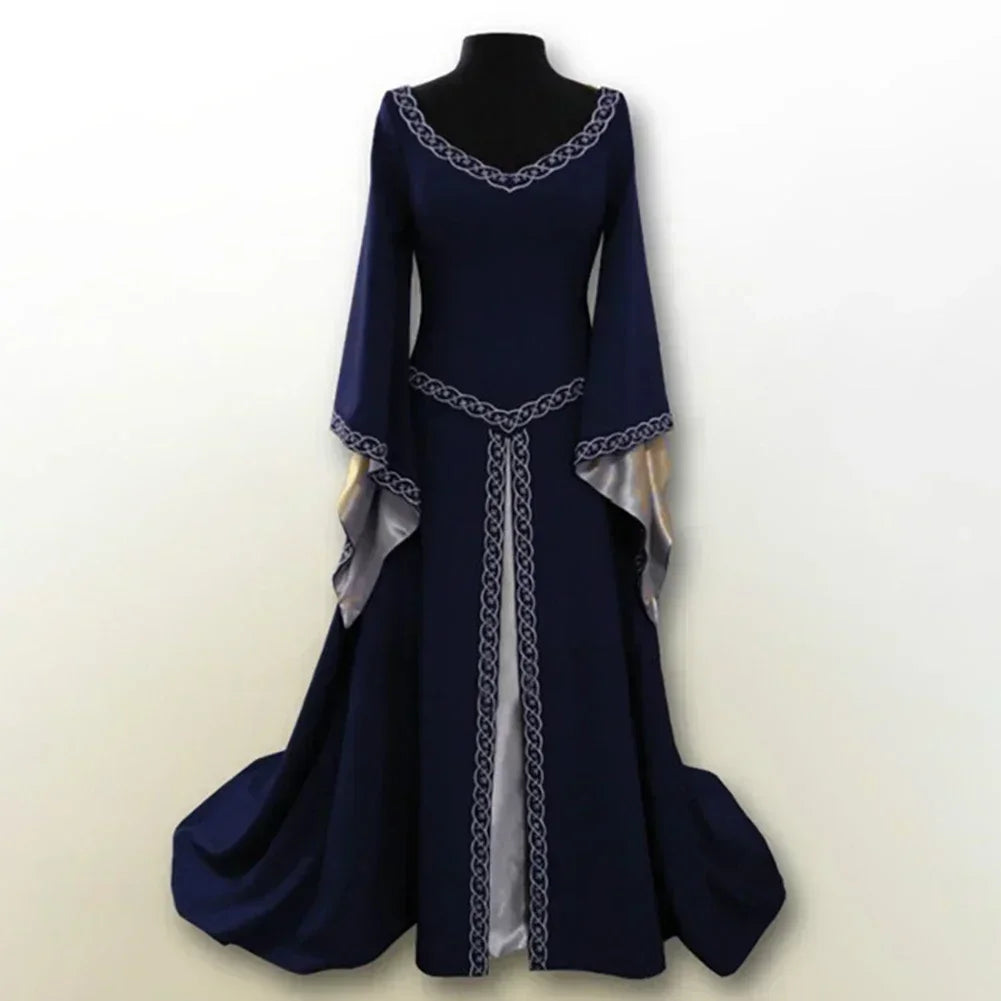 Women Ladies Medieval Renaissance Dress Wedding Party Cosplay Costume V Neck Maxi Dress Robe Fashion