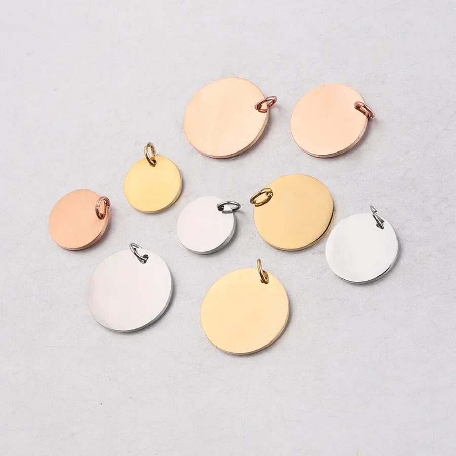 Custom Engraved Name Date Round Coin Stainless Steel Personalized ID Tag  Accessory Jewelry Pendant Fit for Bracelet Necklace