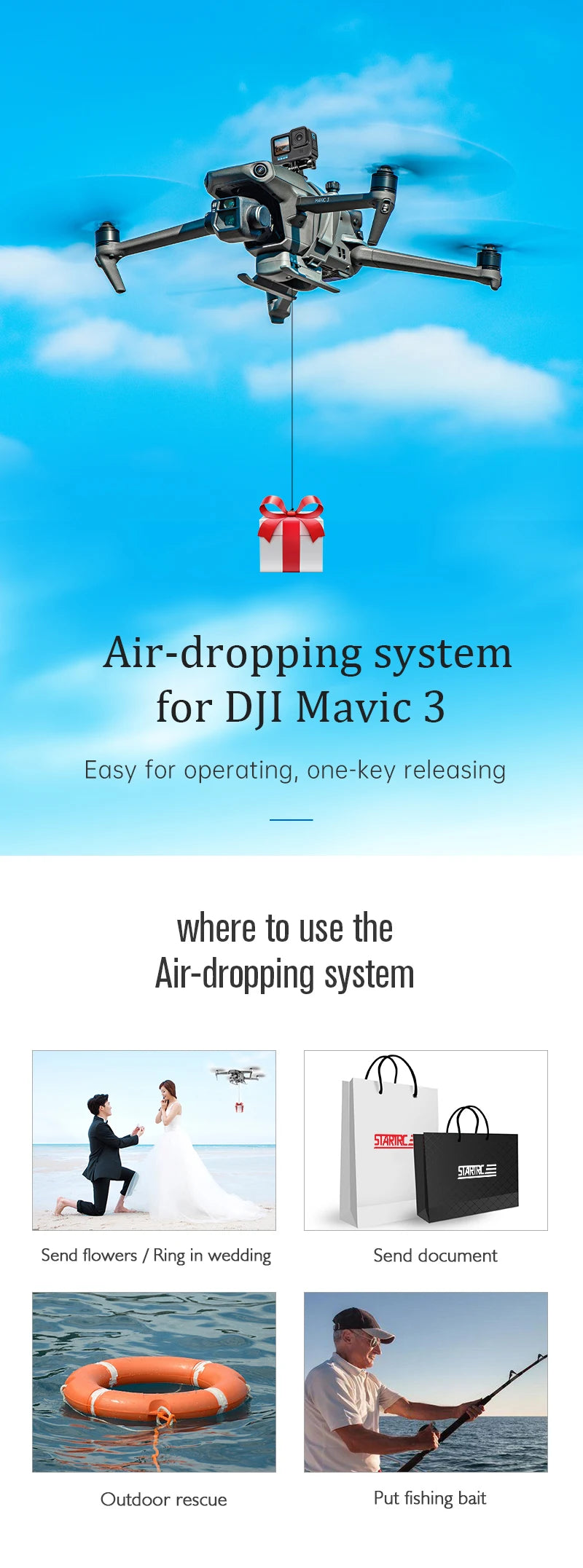 STARTRC Drone Airdrop System For DJI Air 3S/Mini 4 Pro/Mini 3/Mavic 3/Air 2S/Mavic 2/Mini 2 SE Air-dropping Thrower Gift Deliver