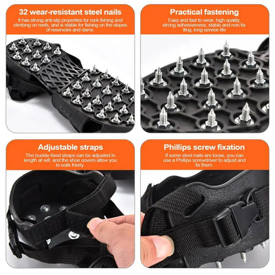 Crampons For Hiking Boots 32-Spikes Crampons Ice Cleats Traction Snow Grips Winter Ice Snow Grips Traction Cleats  For Walking
